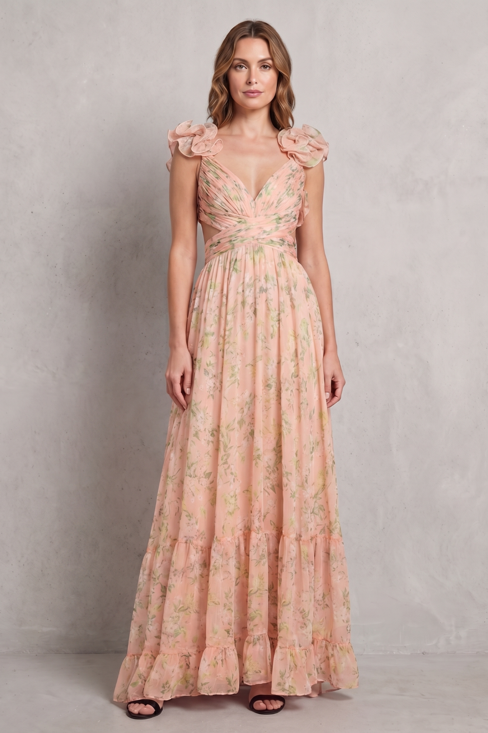 Florentia – Ruffled floral grace – Maxi dress