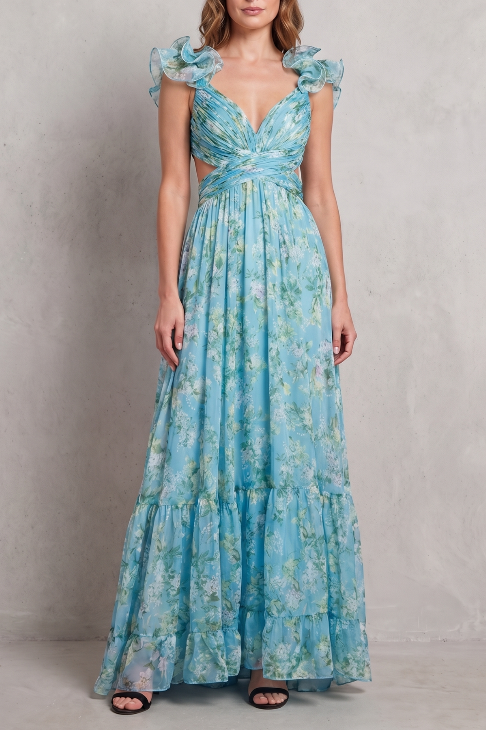 Florentia – Ruffled floral grace – Maxi dress