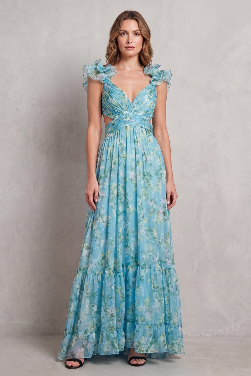 Florentia – Ruffled floral grace – Maxi dress