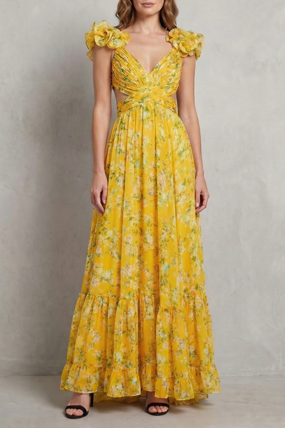 Florentia – Ruffled floral grace – Maxi dress