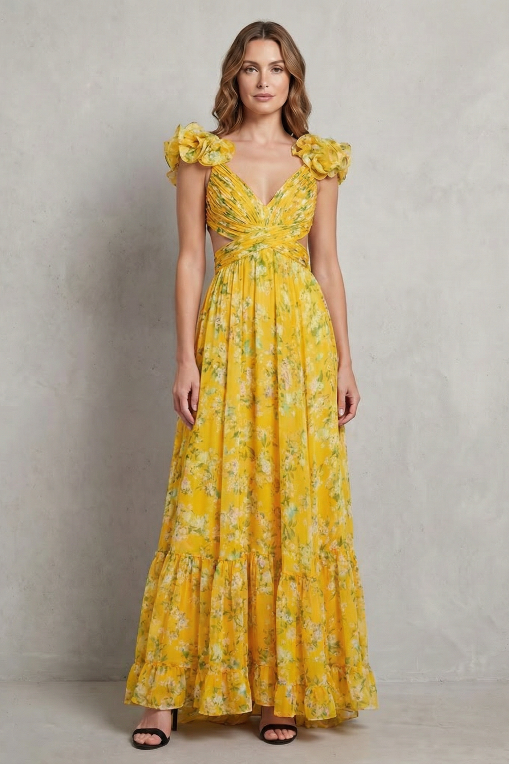 Florentia – Ruffled floral grace – Maxi dress