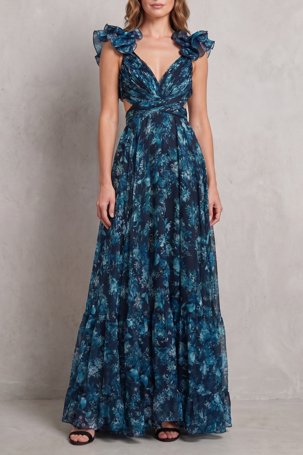 Florentia – Ruffled floral grace – Maxi dress