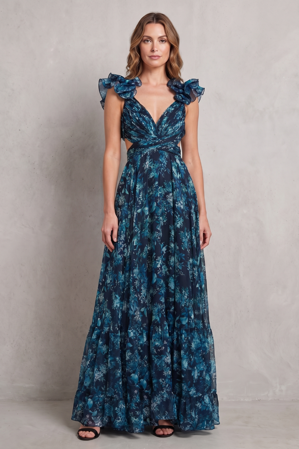 Florentia – Ruffled floral grace – Maxi dress