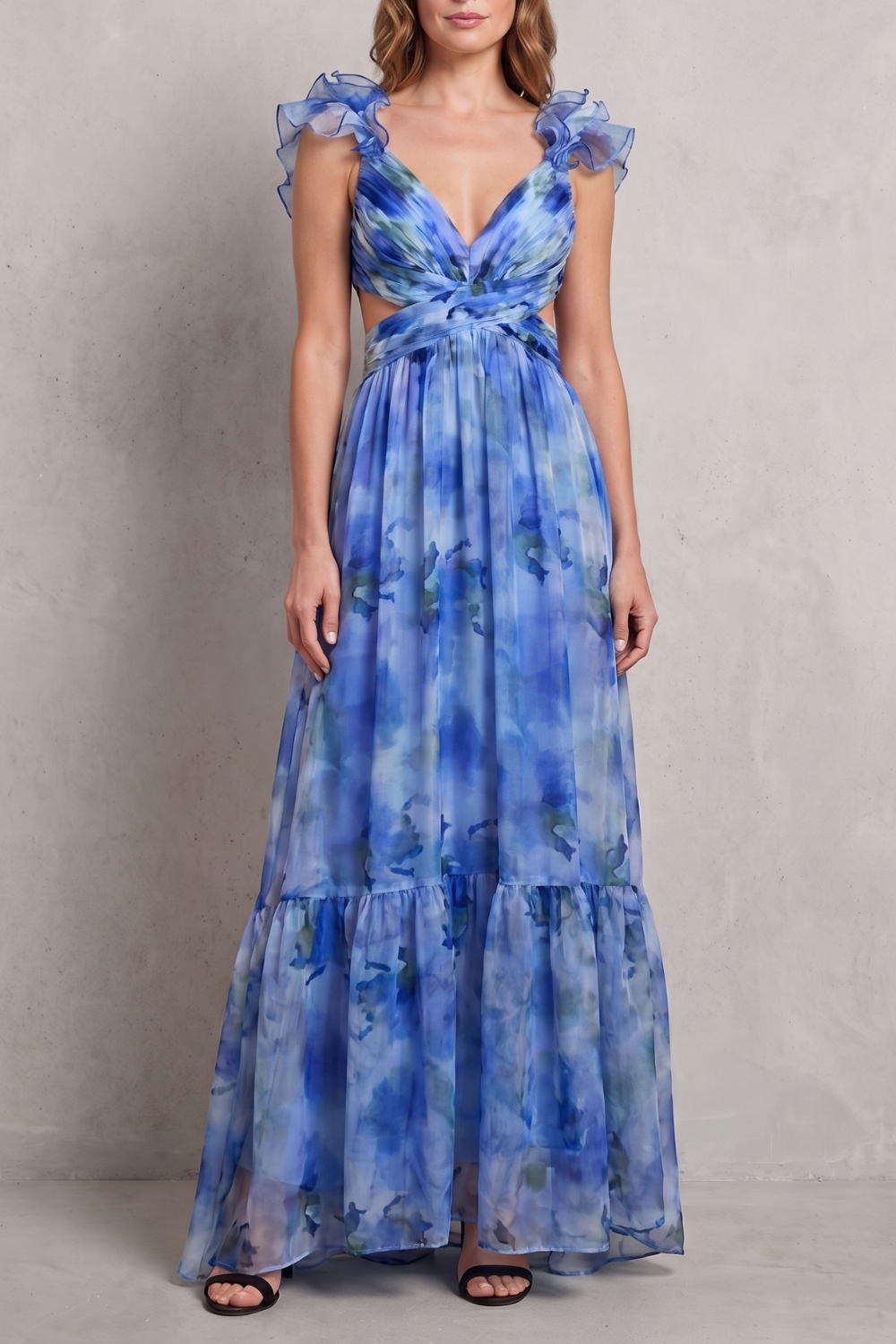 Florentia – Ruffled floral grace – Maxi dress
