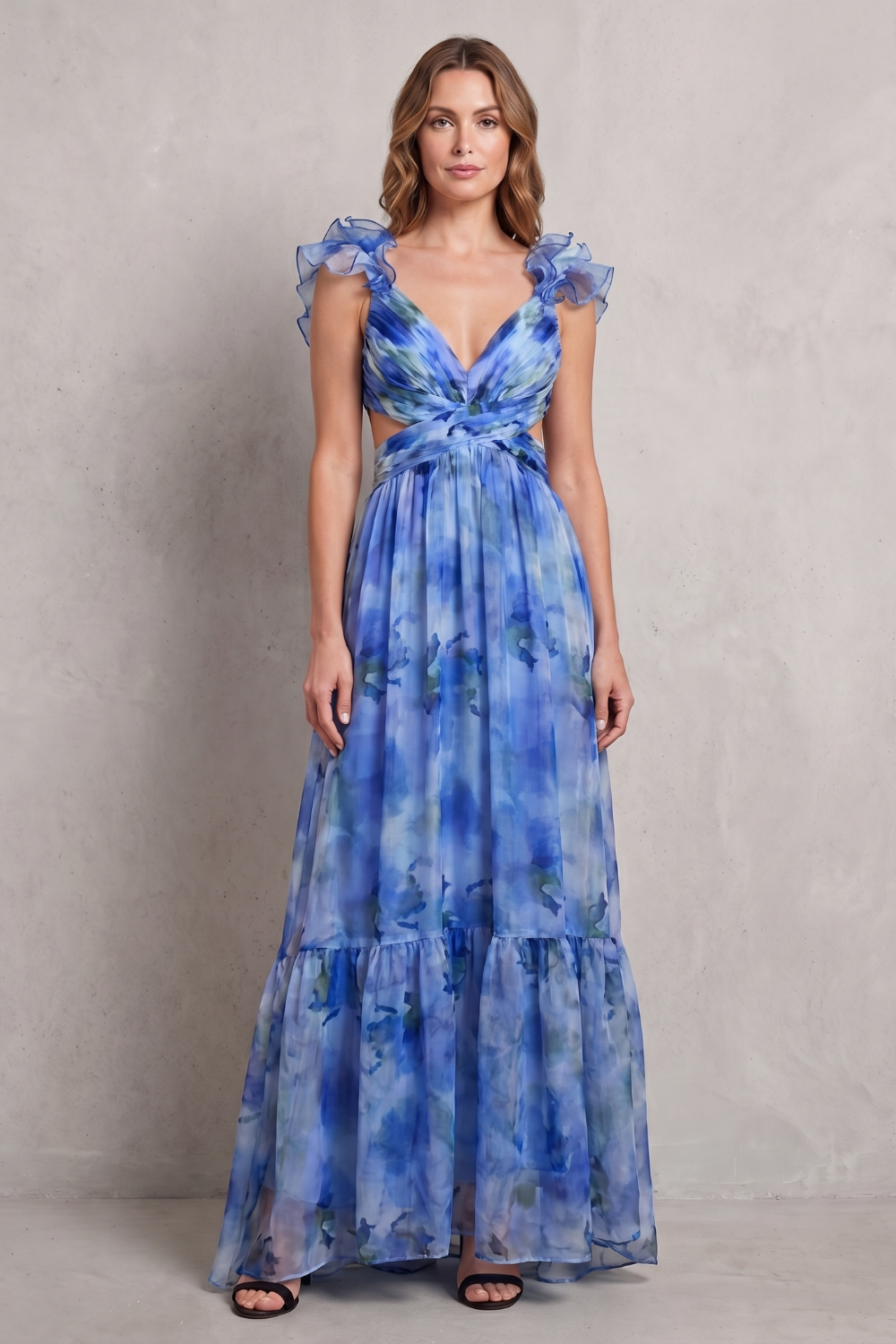 Florentia – Ruffled floral grace – Maxi dress