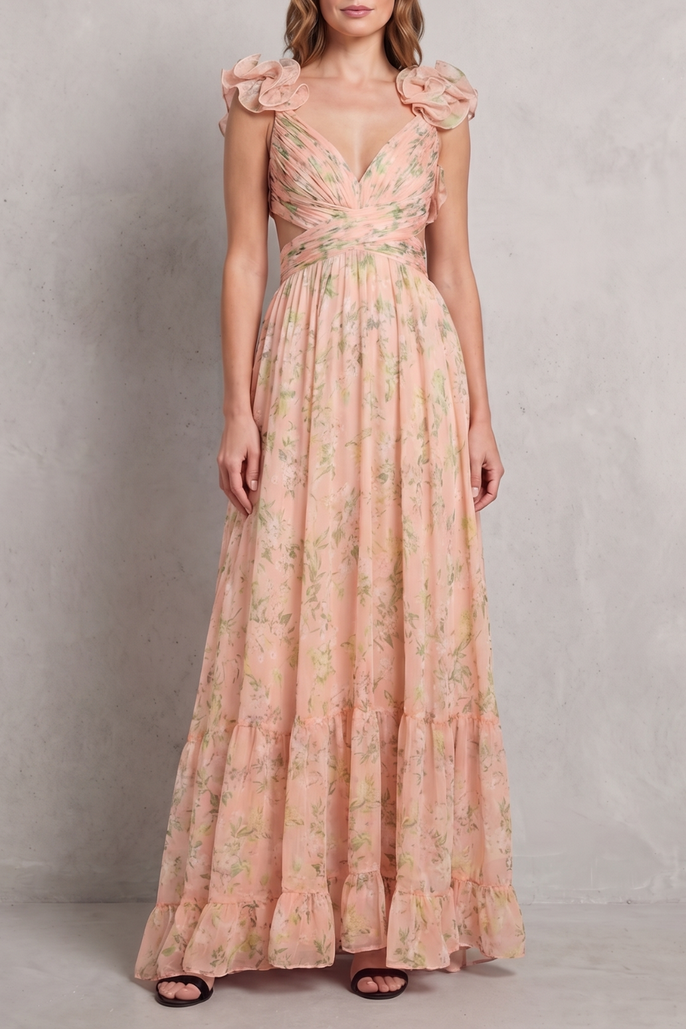 Florentia – Ruffled floral grace – Maxi dress