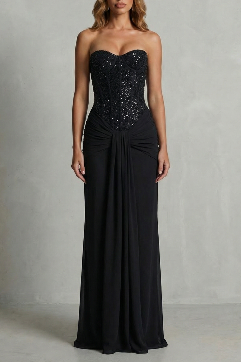 Carinelle – Draped satin elegance – Maxi dress