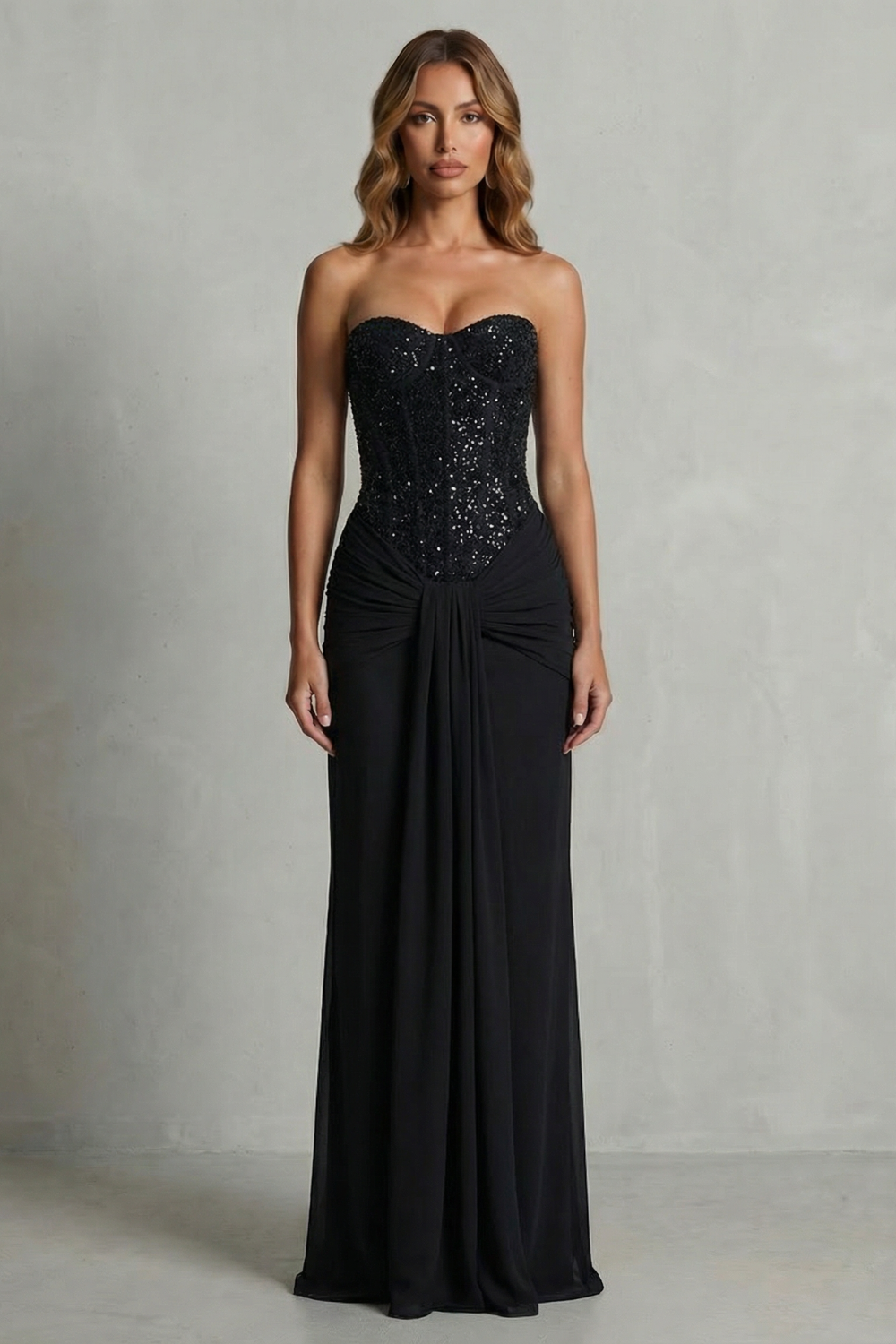Carinelle – Draped satin elegance – Maxi dress