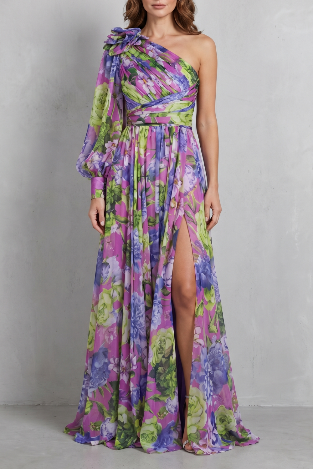 Floravique – One-shoulder floral drape – Maxi dress