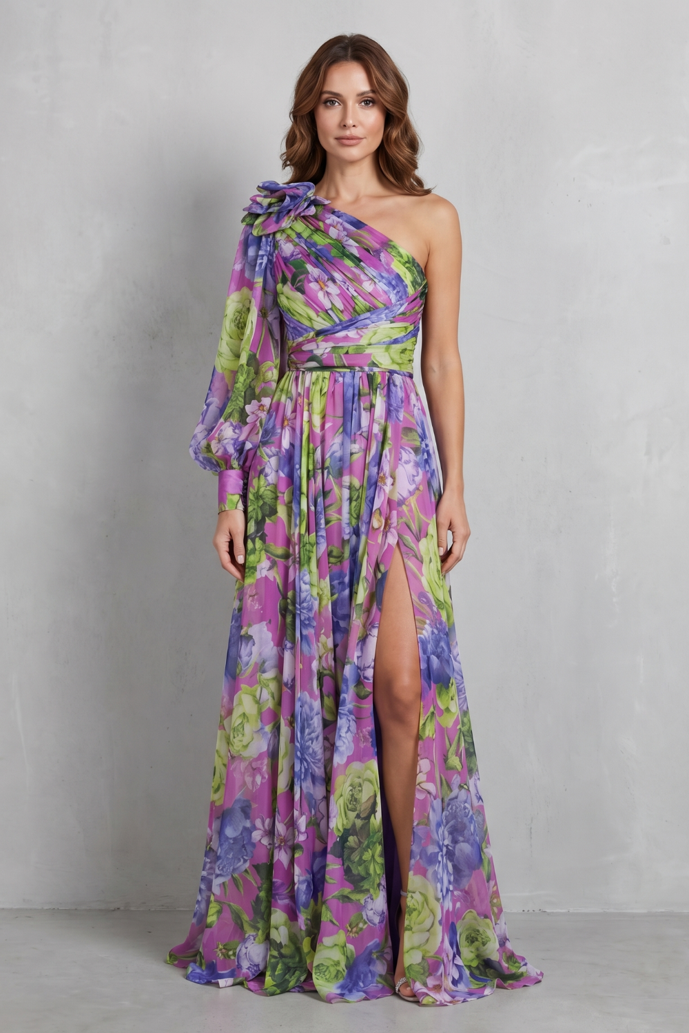 Floravique – One-shoulder floral drape – Maxi dress