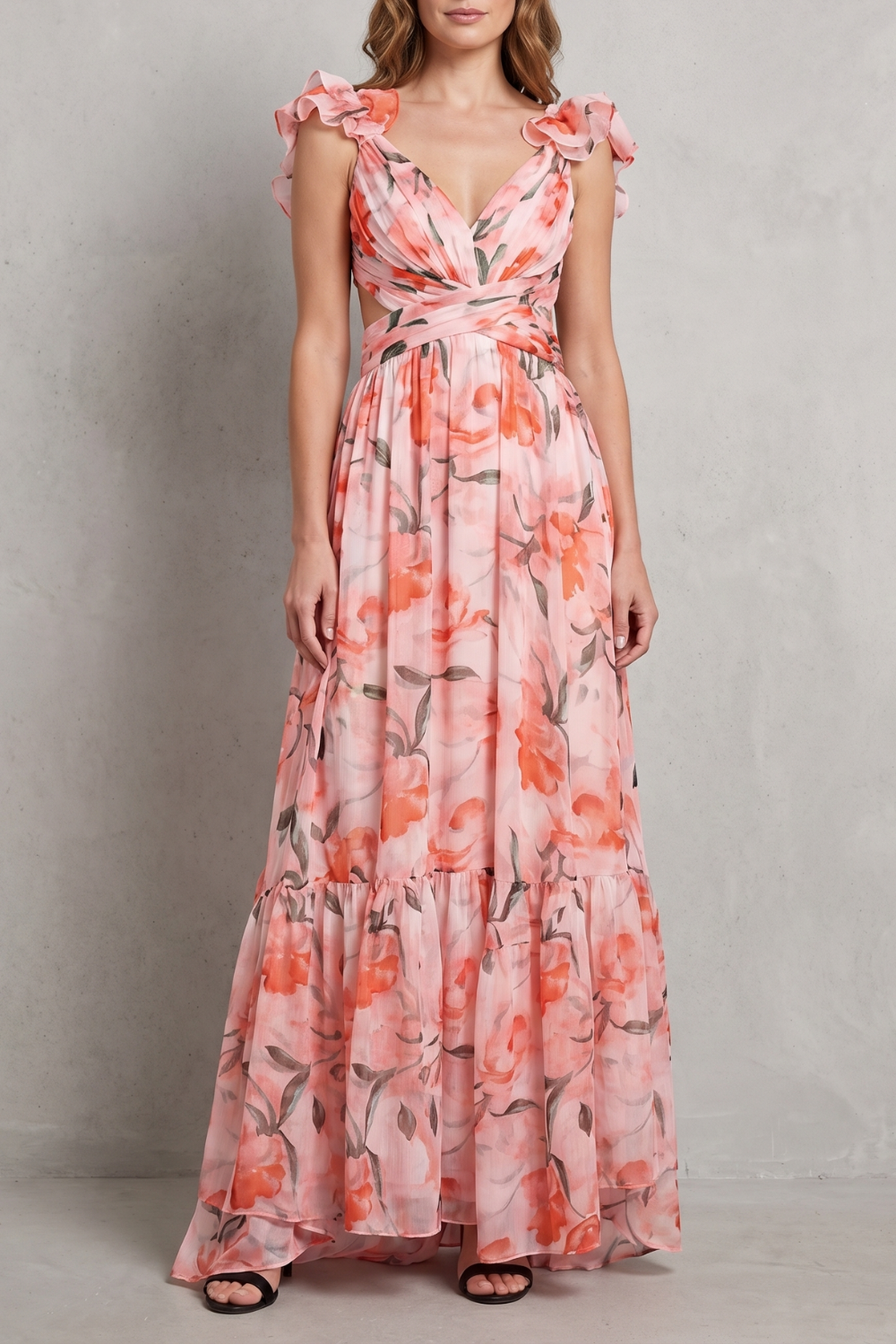 Florentia – Ruffled floral grace – Maxi dress