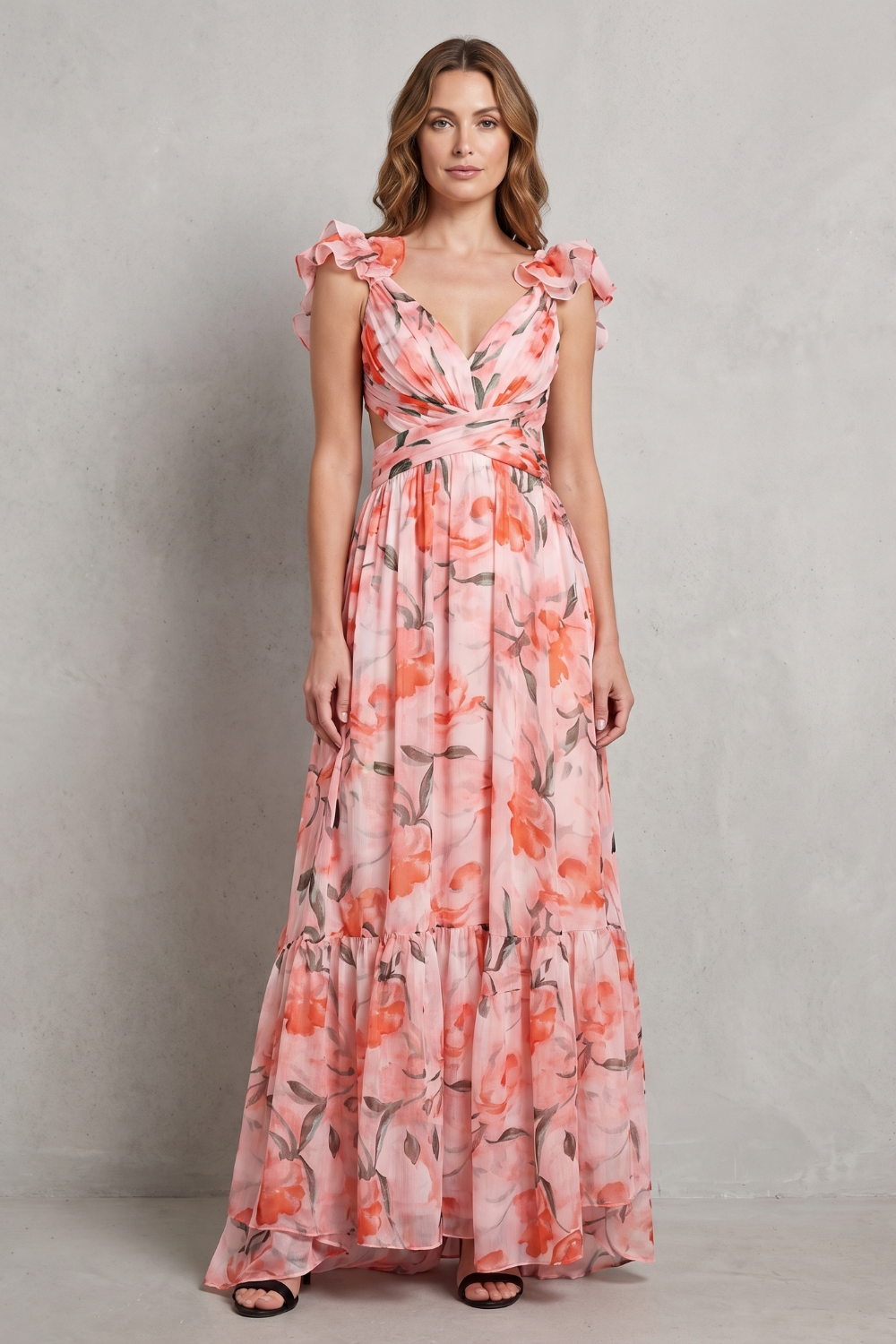Florentia – Ruffled floral grace – Maxi dress
