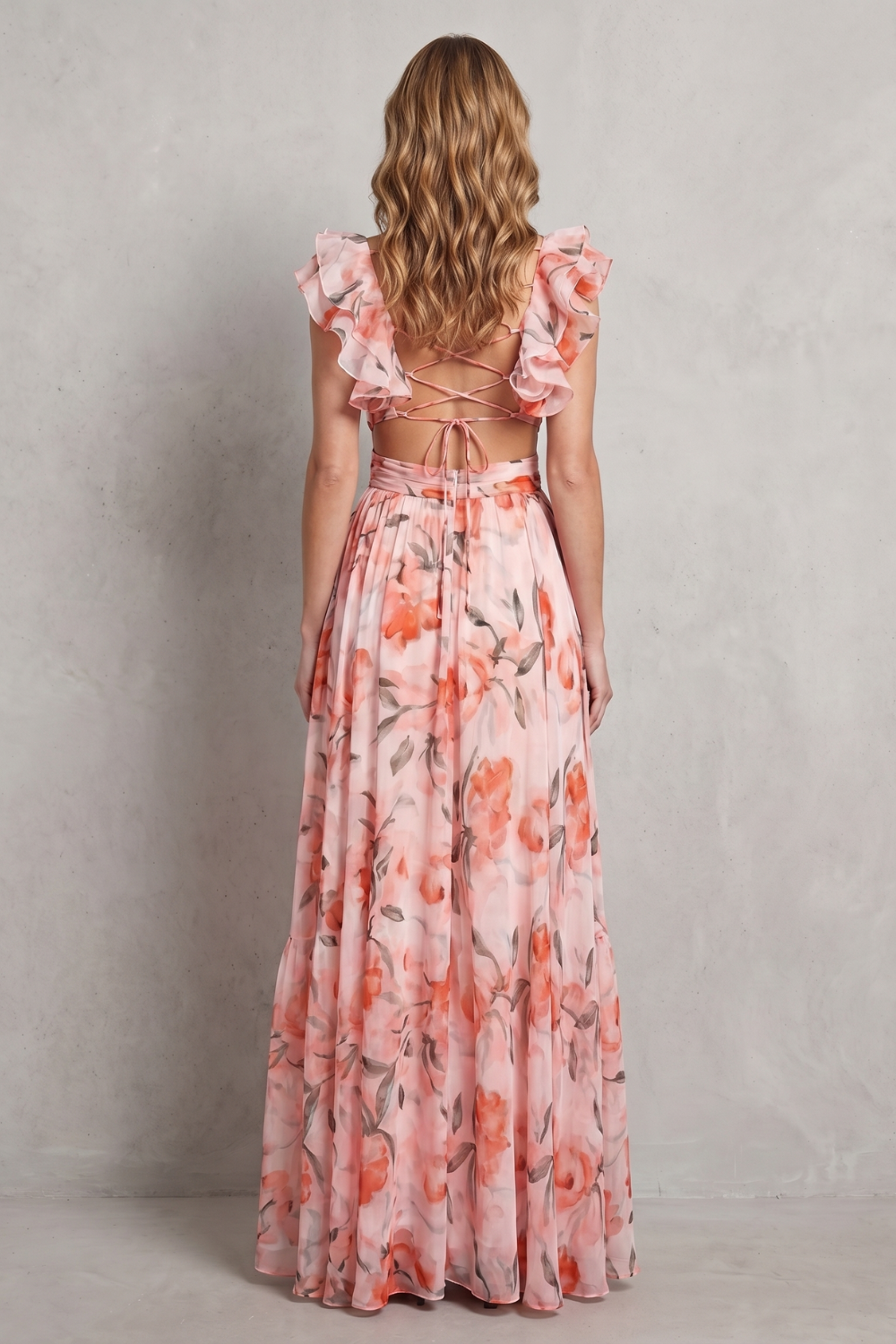Florentia – Ruffled floral grace – Maxi dress