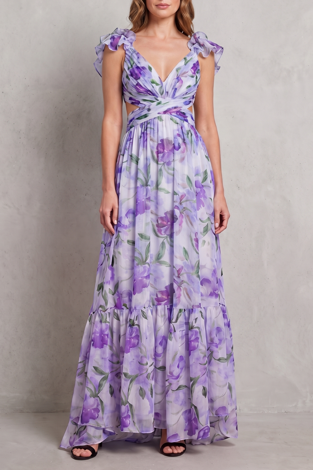Florentia – Ruffled floral grace – Maxi dress