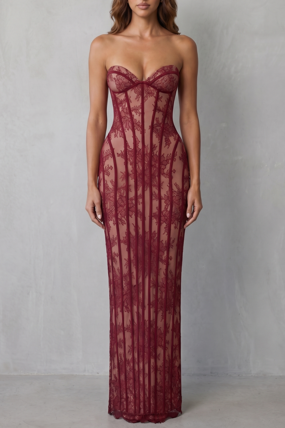 Sirelle – Sculpted lace allure – Maxi dress