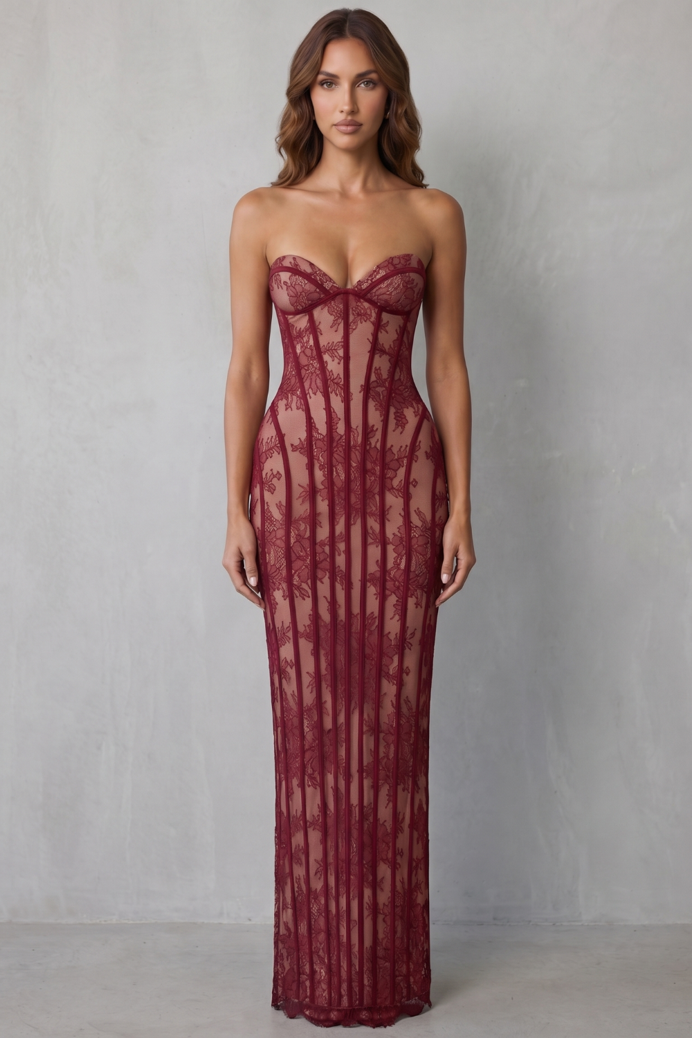 Sirelle – Sculpted lace allure – Maxi dress