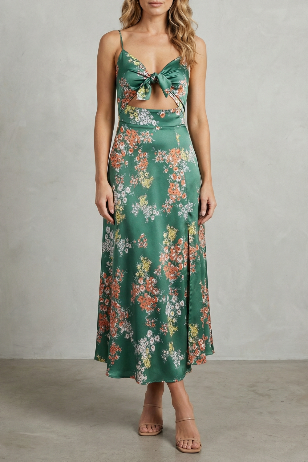 Verdelune – Satin floral allure – Midi dress