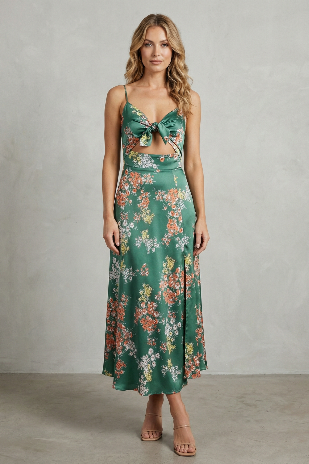 Verdelune – Satin floral allure – Midi dress