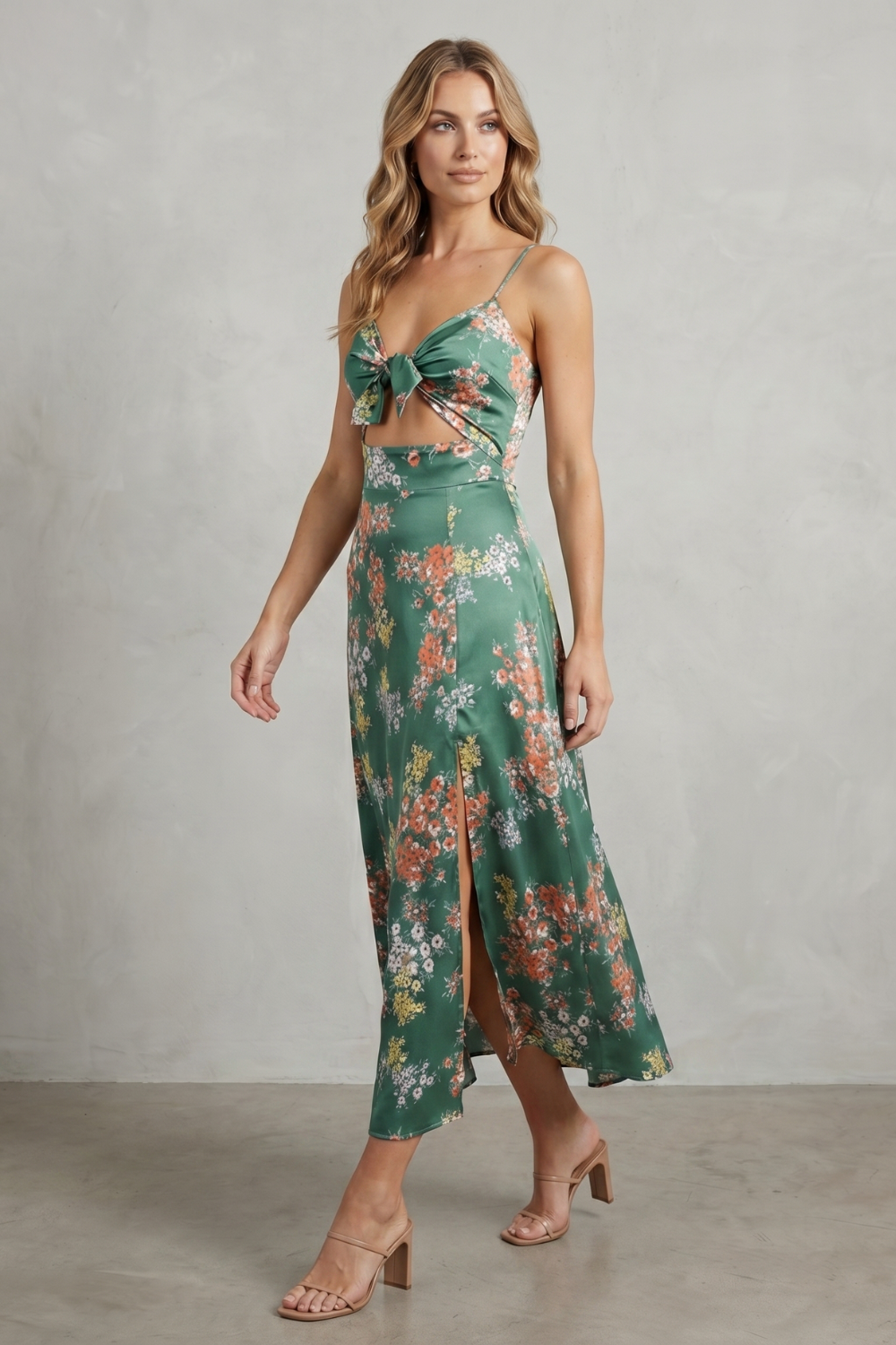 Verdelune – Satin floral allure – Midi dress