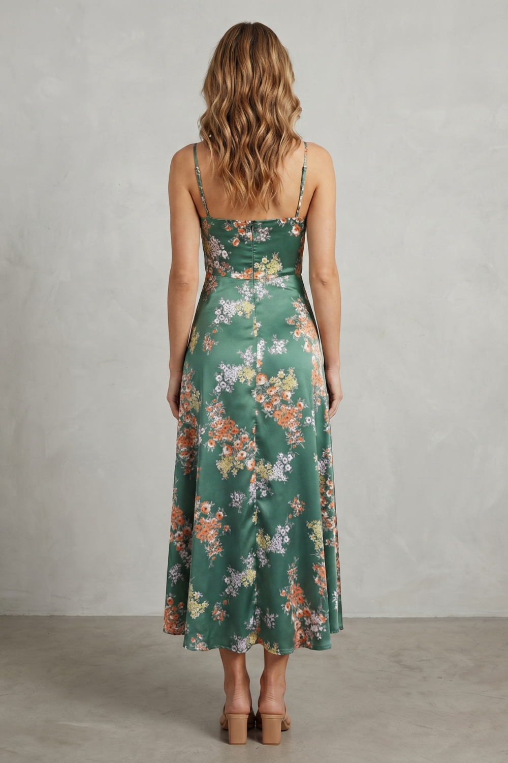 Verdelune – Satin floral allure – Midi dress
